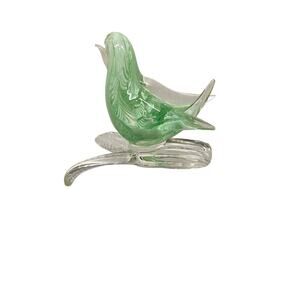 Seguso Bird On Branch Mint Green & White Swirl VINTAGE ART GLASS